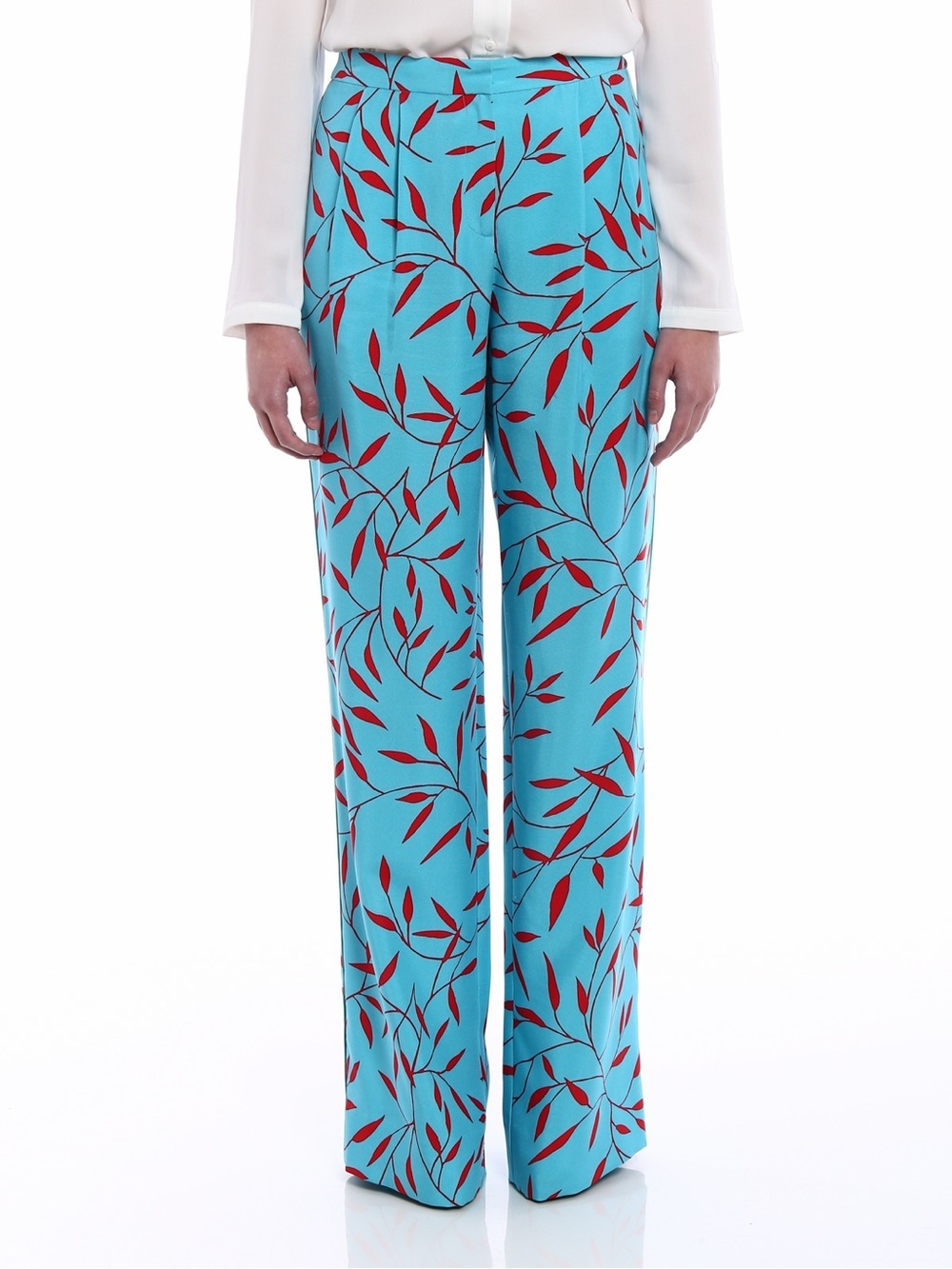 DIANE VON FURSTENBERG DVF silk wide leg trousers Shelton Marine Jade (126)